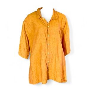 Jeanne Engelheart FLAX linen mango orange lagenlook short sleeved shirt, sz 3G 3